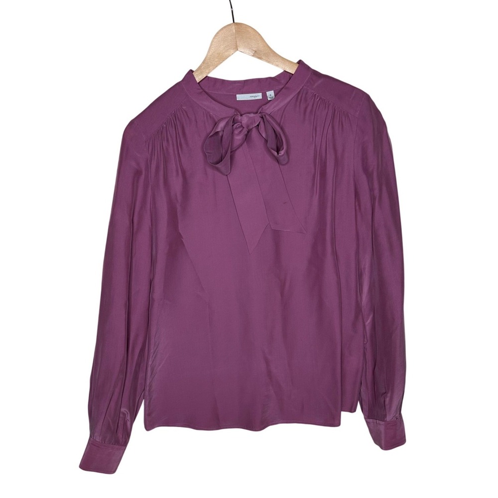 Halogen Womens Tie Neck Blouse Size Medium Purple Silk Blend